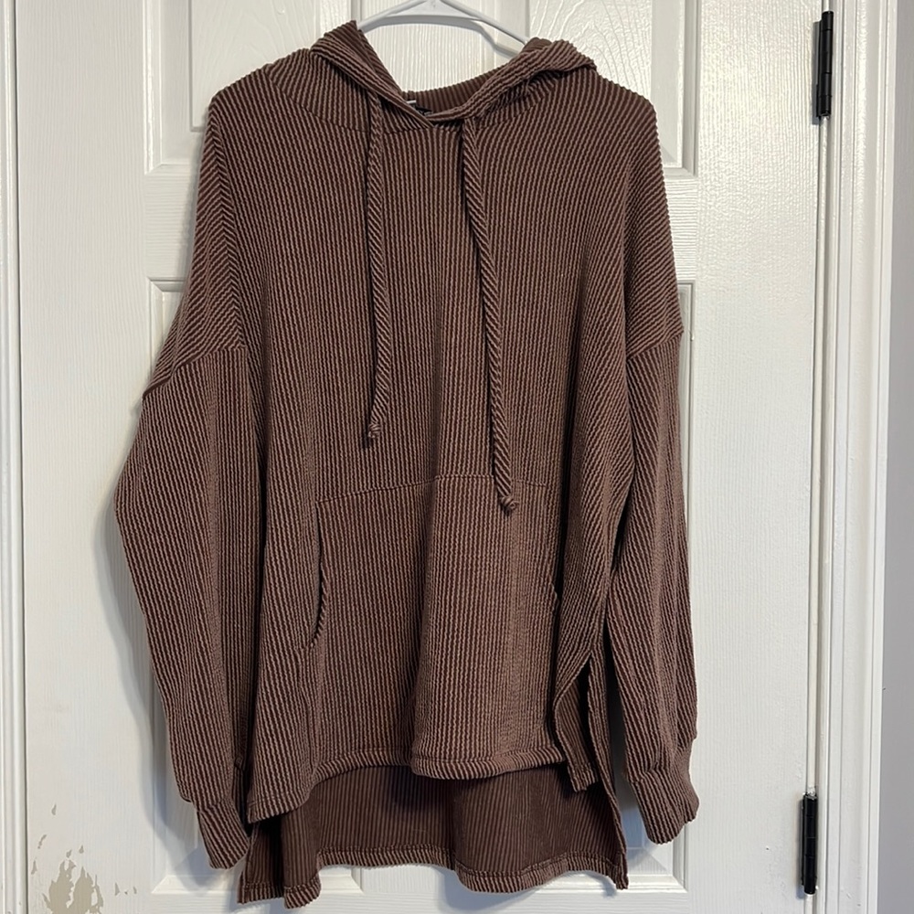 Boutique Ribbed Hoodie Mauve